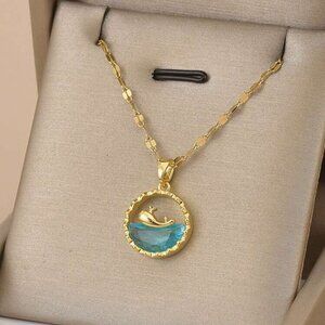 Gold and Blue Pendant Necklace